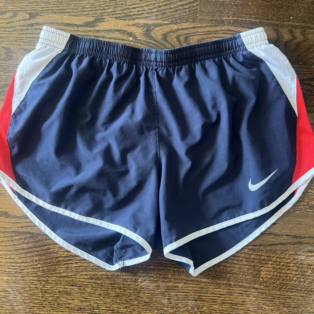 Women's Nike DRI-FIT Athletic Short Medium Navy Red & White